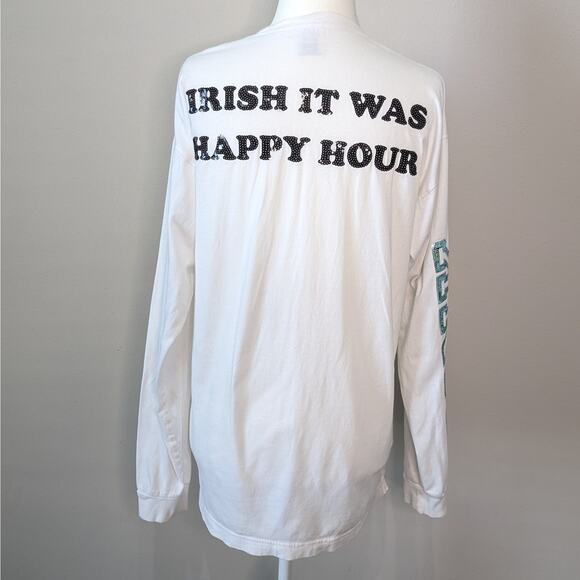 VS PINK White St. Patrick's Day Long Sleeve Crew Neck Sequin T-Shirt Size XS - Picture 6 of 11